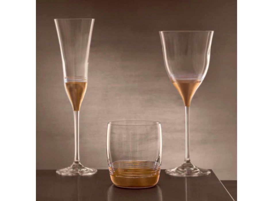 12 gota me gumëzhitje të ulët për ujë me ar, platin ose fletë bronzi - Soffio Viadurini