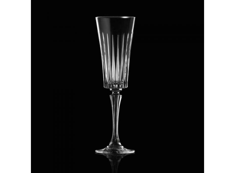 12 gota flaute për verë të gazuar me dekor të prerjeve lineare në Eco Crystal - Senzatempo Viadurini