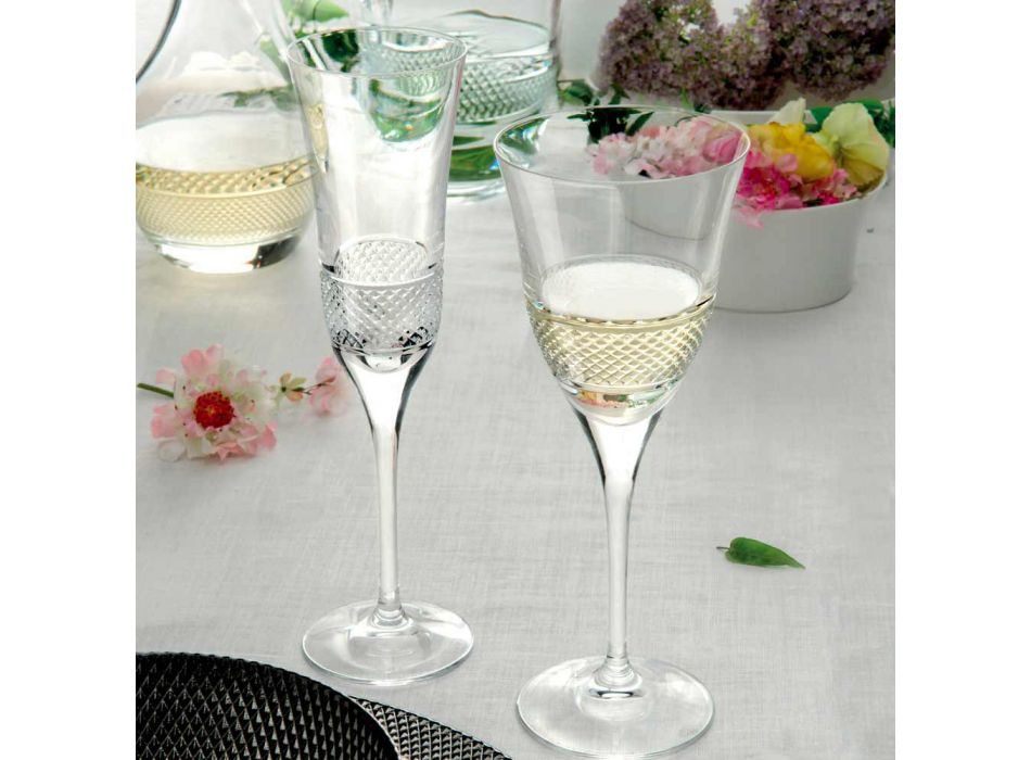 12 gota flaute për shampanjë në kristal ekologjik me dekor manual - Milito