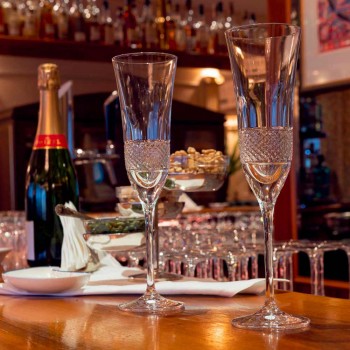 12 gota flaute për shampanjë në kristal ekologjik me dekor manual - Milito