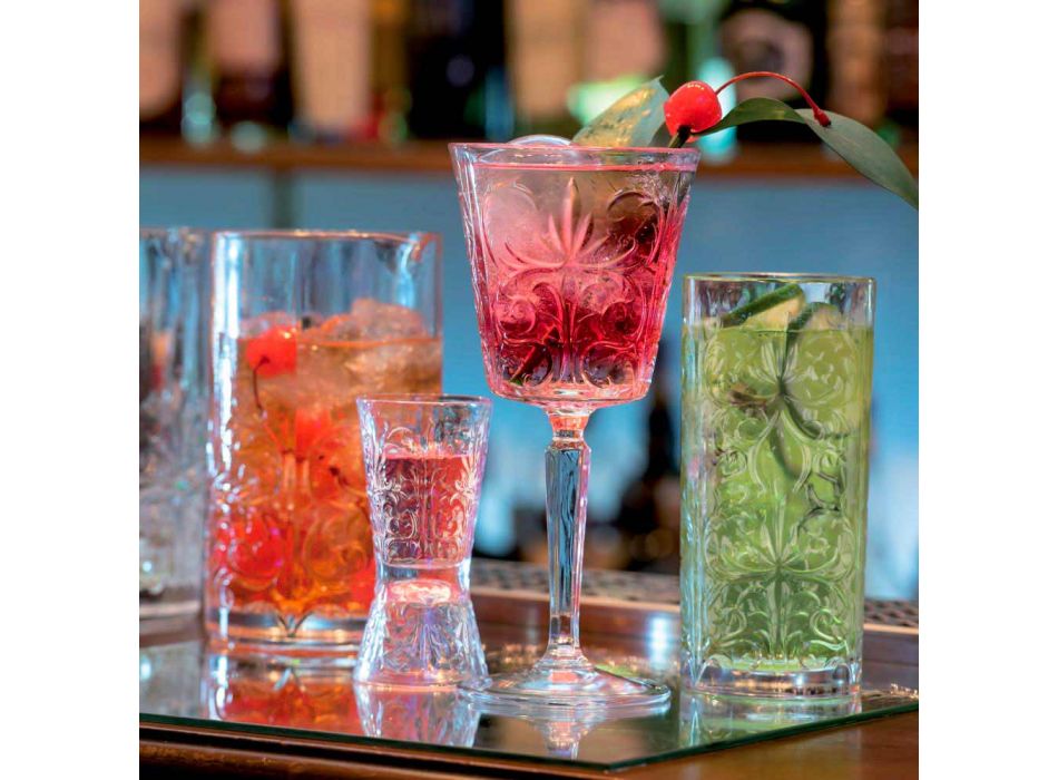 12 Tumbler Tall Highball High Cocktail Glass or Water Luxury Decorated - Fati Viadurini