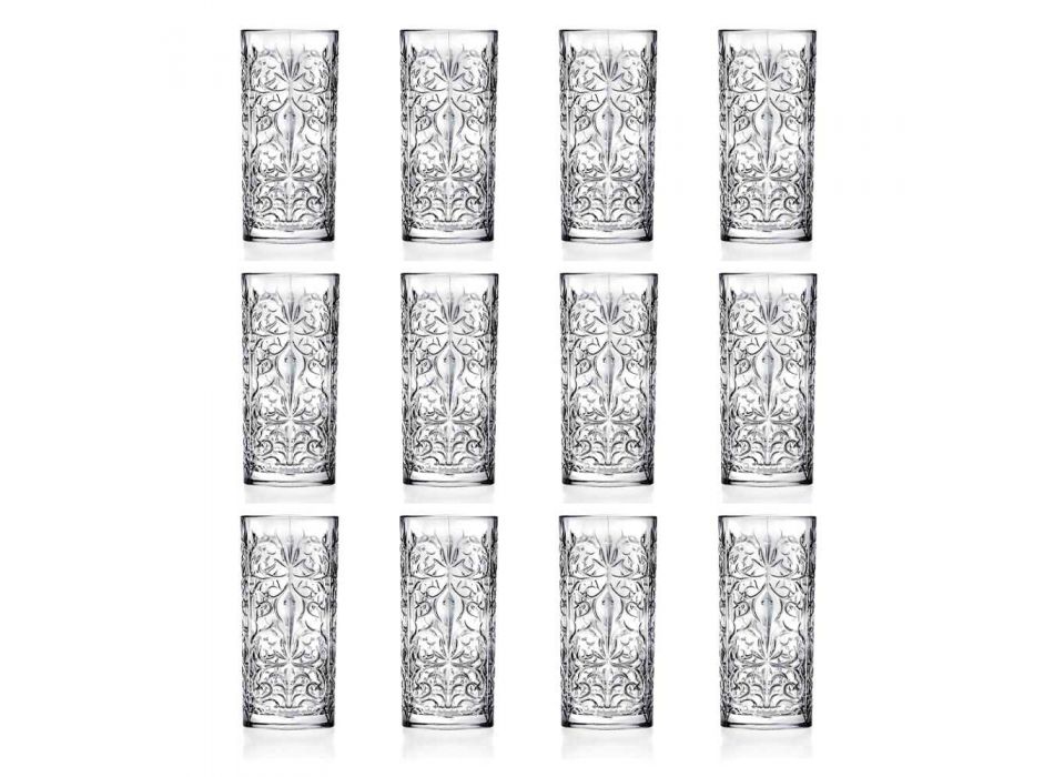 12 Tumbler Tall Highball High Cocktail Glass or Water Luxury Decorated - Fati