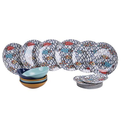 18 Pjata porcelani dhe guri me dekorime peshku me ngjyra - Morgen Viadurini