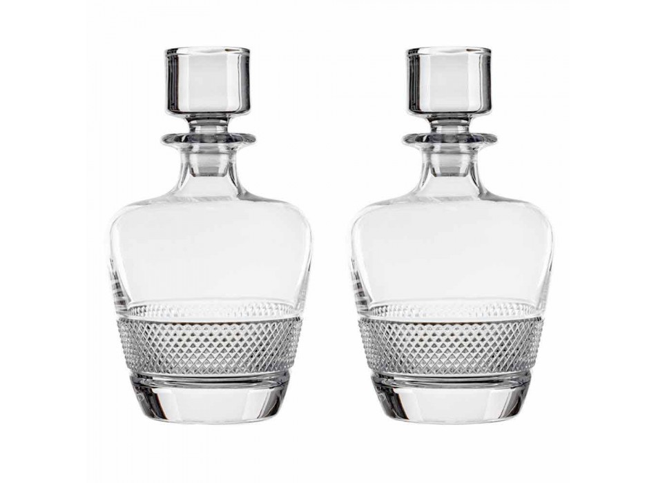 2 shishe uiski të zbukuruara në dizajn elegant elegante të kristalit ekologjik - Milito Viadurini