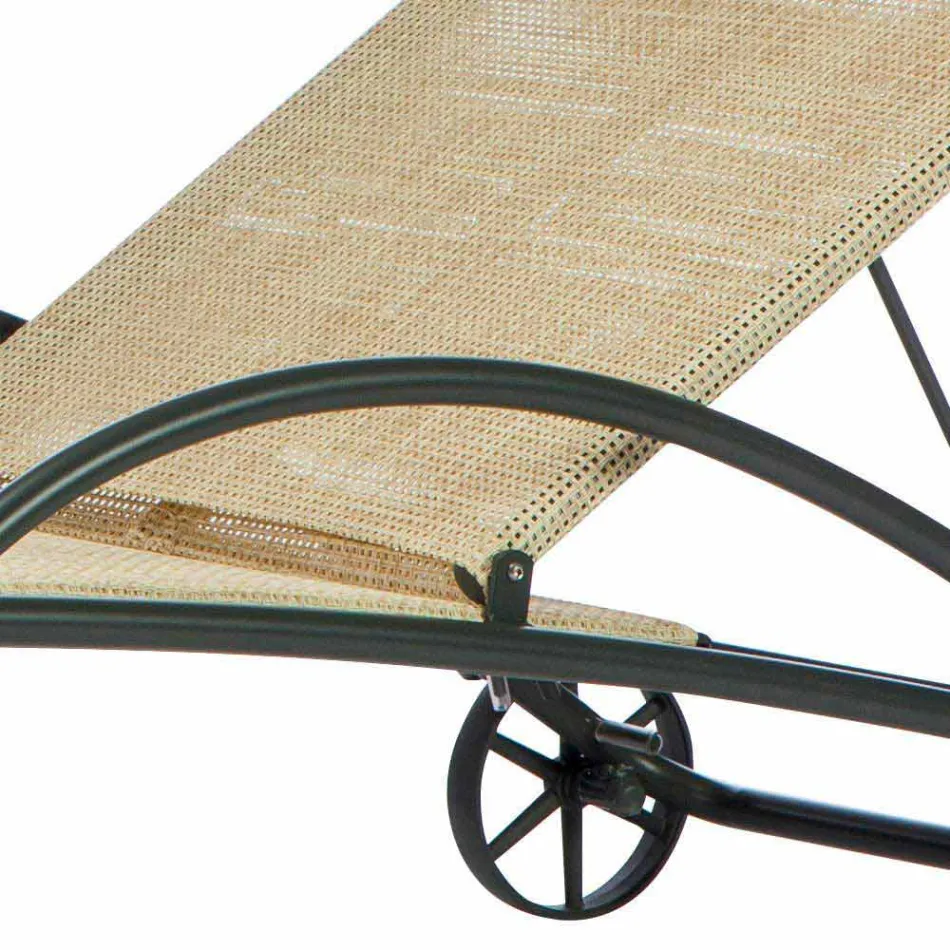 2 Chaise Longues stackable në natyrë në metal dhe pëlhura të bëra në Itali - Perlo Viadurini