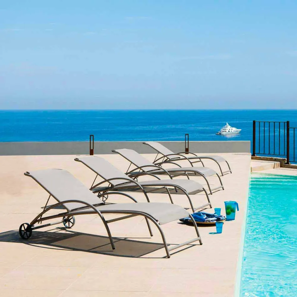 2 Chaise Longues stackable në natyrë në metal dhe pëlhura të bëra në Itali - Perlo Viadurini