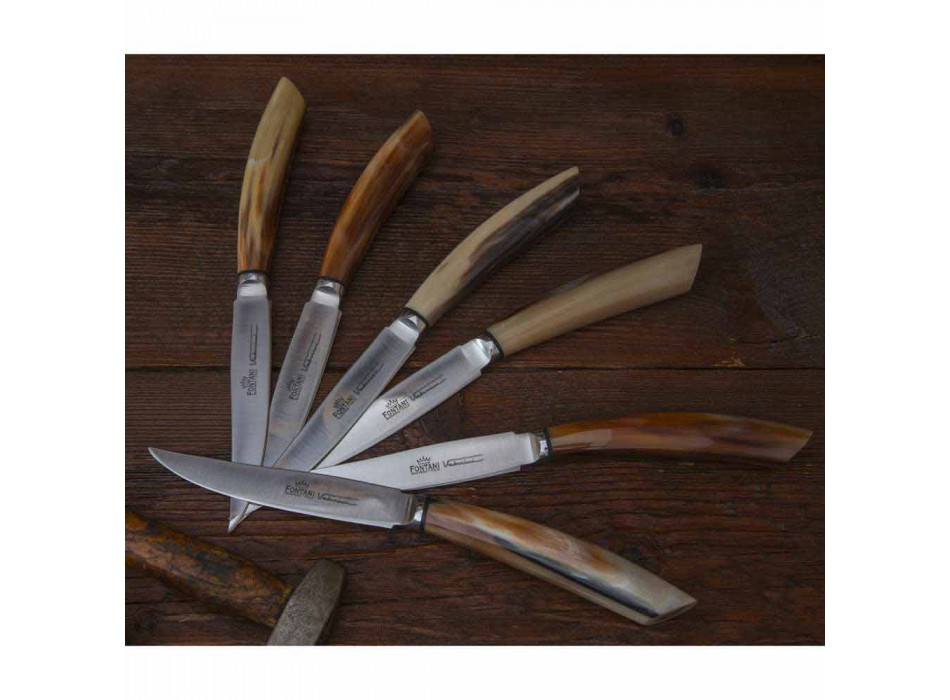 2 thika bifteku me dorezë në brirë kau ose dru të prodhuar në Itali - Marino Viadurini