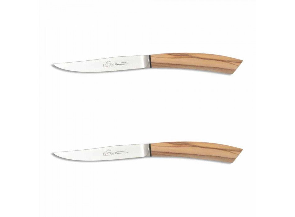 2 Thika bifteku me brirë ose dorezë druri Prodhuar në Itali - Marino Viadurini
