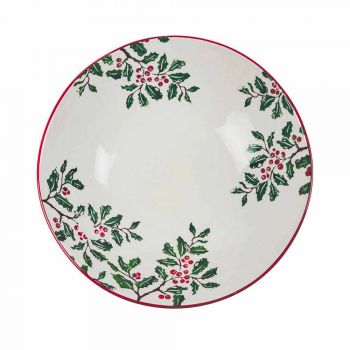2 tasa sallate me zbukurime të Krishtlindjeve në pjatat që shërbejnë prej porcelani - fshesa e kasapit