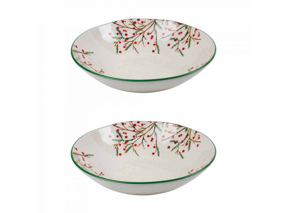 2 tasa sallate me zbukurime të Krishtlindjeve në pjatat që shërbejnë prej porcelani - fshesa e kasapit Viadurini