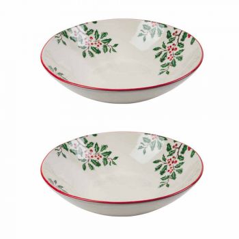 2 tasa sallate me zbukurime të Krishtlindjeve në pjatat që shërbejnë prej porcelani - fshesa e kasapit