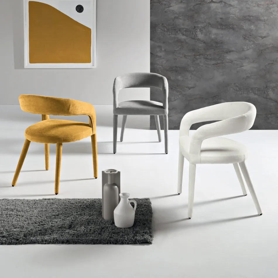 2 Kolltuqe të veshura me tapiceri në pëlhurë Bouclè me kornizë të mbuluar - Domenica Viadurini