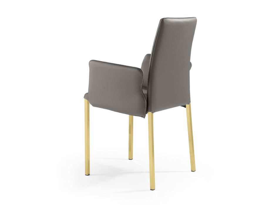 2 karrige me mbështetëse krahësh prej lëkure antracit dhe çeliku ari Prodhuar në Itali - Cadente Viadurini