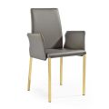 2 karrige me mbështetëse krahësh prej lëkure antracit dhe çeliku ari Prodhuar në Itali - Cadente