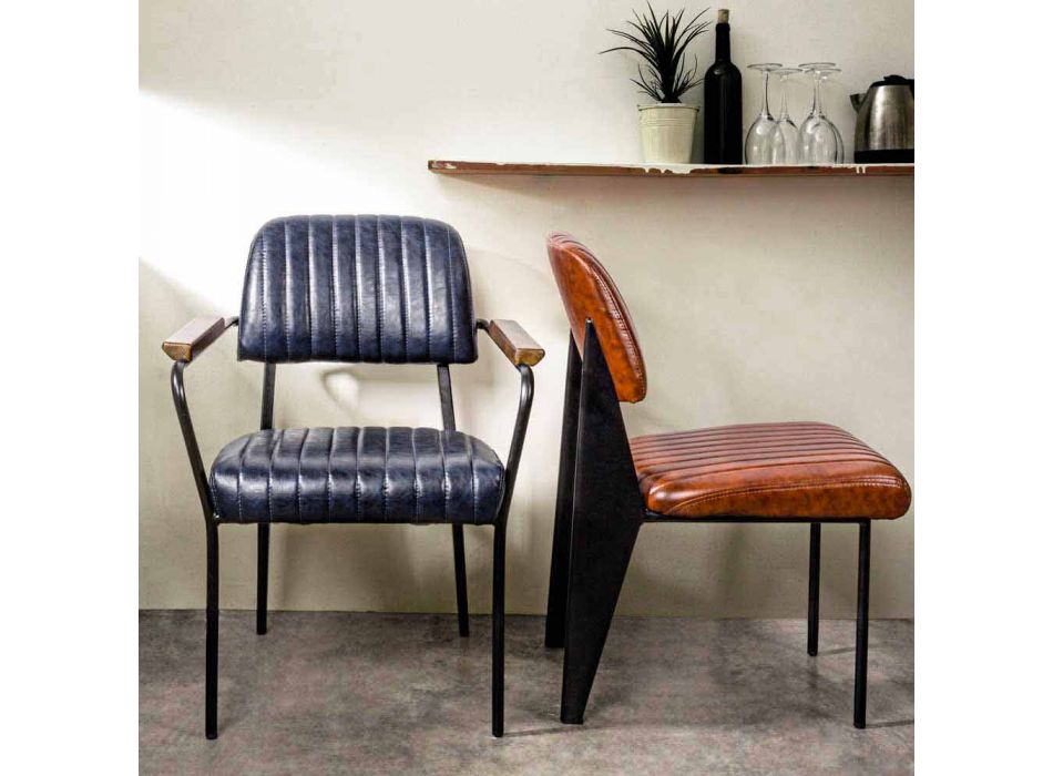 2 Karrige me Armrests në Leatherette Vintage Effect Homemotion - Clare