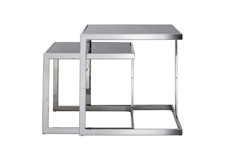 2 tavolina kafeje me dizajn modern në çelik me majën e qelqit Bubbi Viadurini