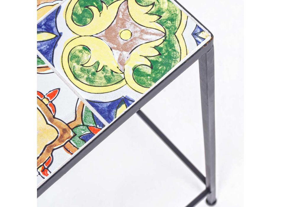 3 Tavolina Kafeje Kopshti me Dizajn katror në Çelik me Dekorime - Magjepsëse Viadurini