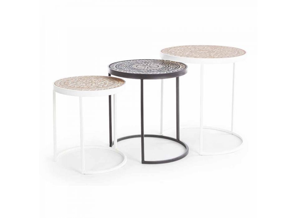 3 tavolina kafeje në MDF me zbukurime të vendosura nga homemotion - Mariam Viadurini