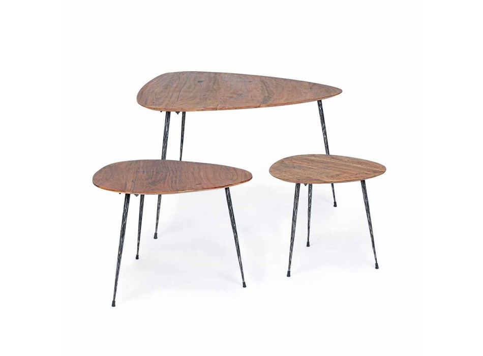 3 tavolina moderne kafeje me majë druri Mango Homemotion - Kalidi Viadurini