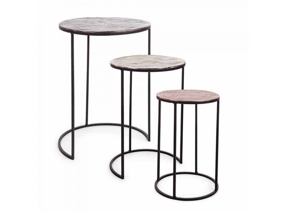 3 tryeza të rrumbullakëta kafeje në lëvizje alumini dhe çeliku - Sempronio