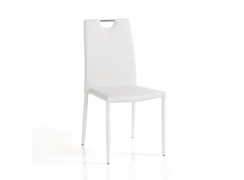 4 karrige të veshura tërësisht me susta prej lëkure sintetike të bardhë - Tulio Viadurini
