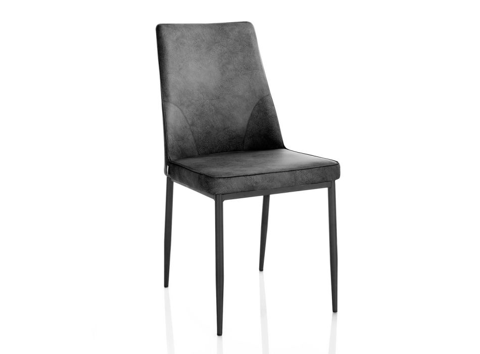 4 karrige me sedilje lëkure artificiale dhe këmbë metalike - Tariq Viadurini