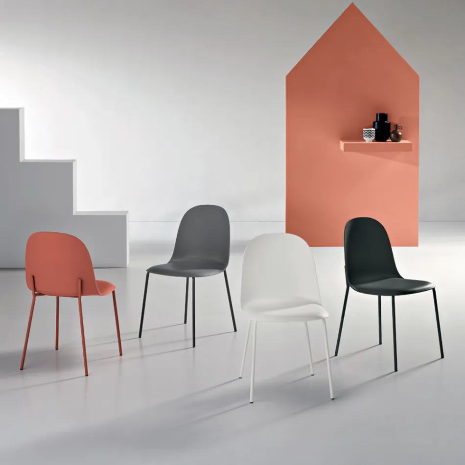 4 Karrige për Dhomë Ndenjeje prej Polipropileni me Kornizë Metalike - Dinamo Viadurini