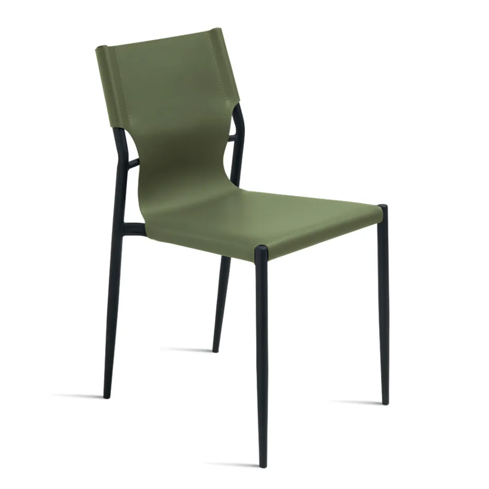 4 Karrige me Lëkurë të Ngjyrosur dhe Bazë Metalike të Lyer - Komedi Viadurini