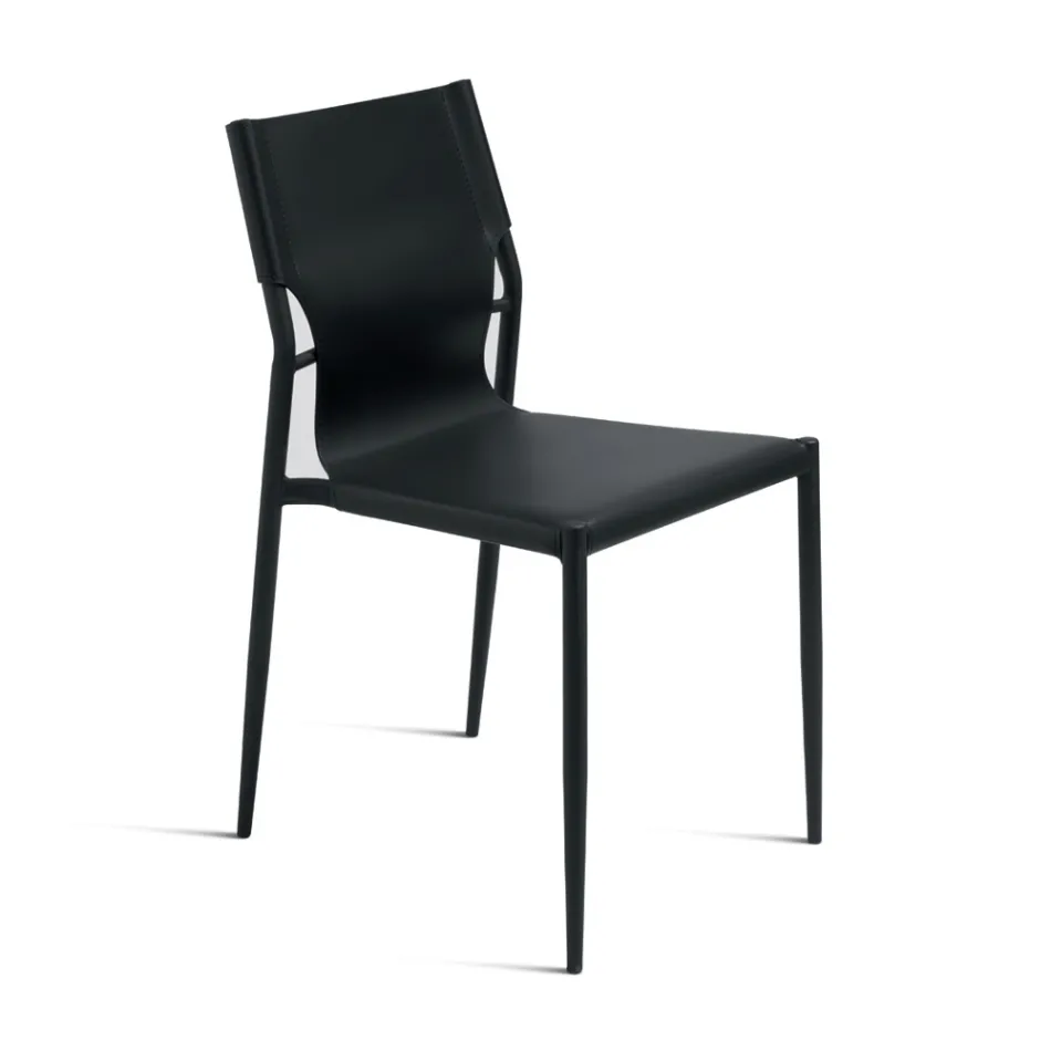 4 Karrige me Lëkurë të Ngjyrosur dhe Bazë Metalike të Lyer - Komedi Viadurini