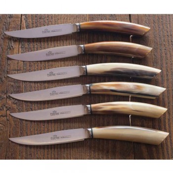 6 thika kuzhine artizanale me dorezë briri kau prodhuar në Itali - Detare