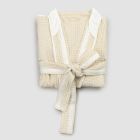 Rroba luksoze kimono prej liri dhe pambuku, 2 dekorime të prodhuara në Itali - Kleone Viadurini