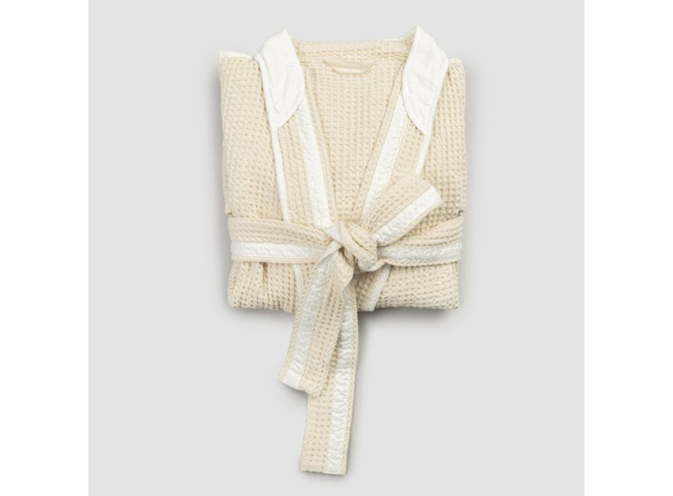 Rroba luksoze kimono prej liri dhe pambuku, 2 dekorime të prodhuara në Itali - Kleone Viadurini