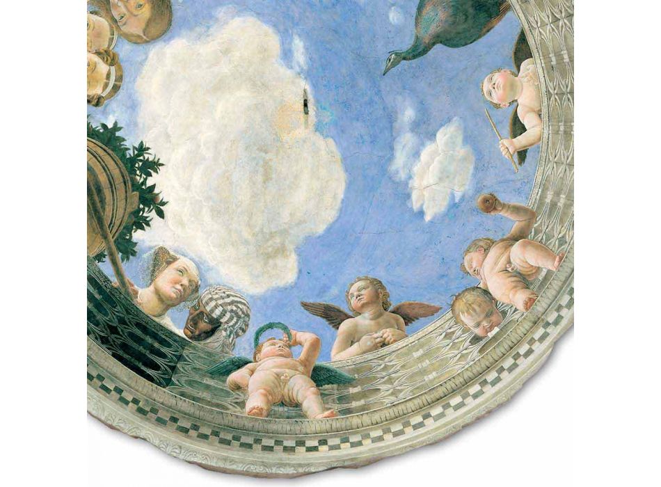 afresk i madh Mantegna "Oculus me kerubinët dhe Dame me pamje" Viadurini