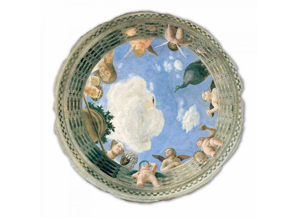 afresk i madh Mantegna "Oculus me kerubinët dhe Dame me pamje"