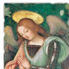 Fresco Pinturicchio luajnë pjesën "Lindja". engjëll Viadurini