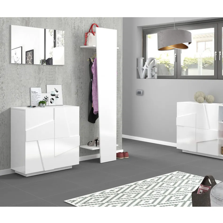 Dizajni Raft Hyrja me dru të bardhë, rrasa ose beton - Fjona Viadurini