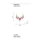 Llambë muri klasike 2 dritash në xham italian dhe metal ari të punuar me dorë - Oliver Viadurini