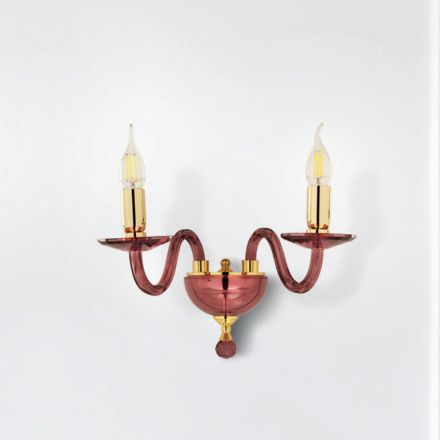 Llambë muri klasike 2 dritash në xham italian të punuar me dorë dhe metal ari - Oliver Viadurini