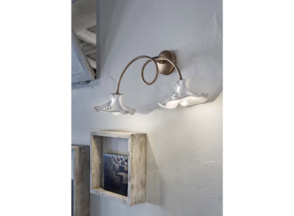 Aplikim 2 dritash i punuar me dorë në qeramikë me shkëlqim me trëndafila dhe hekur - Lecco Viadurini