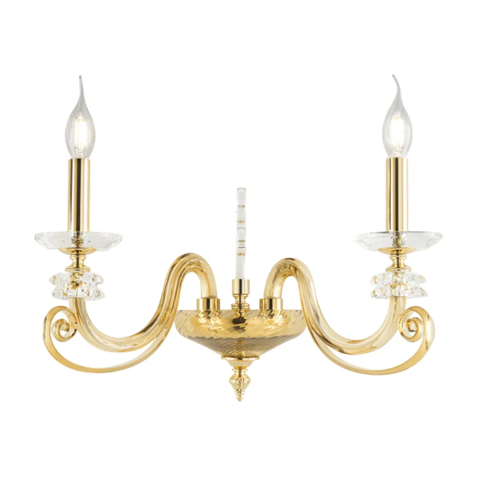 Llambë muri me 2 drita në xhami të fryrë dhe kristal optik luksoz klasik - Cassea Viadurini