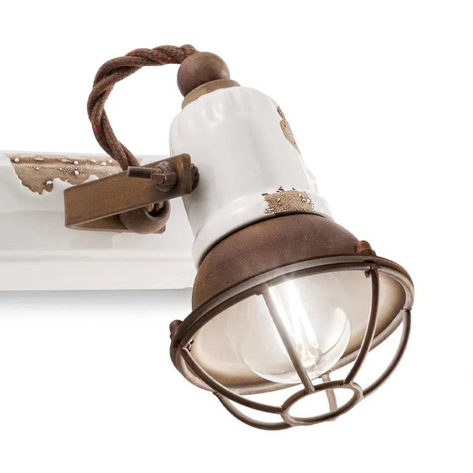 Llamba muri me 2 drita artizanale industriale ne hekur dhe qeramike - Loft Viadurini