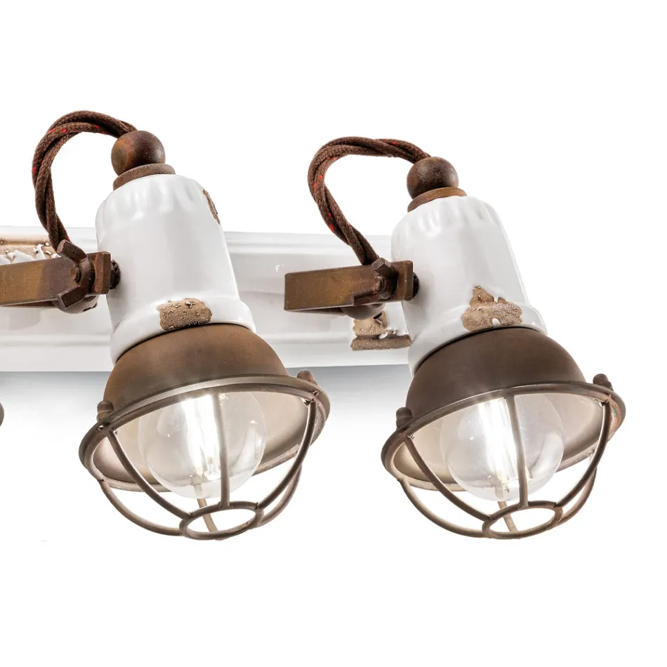 Llamba muri me 3 drita artizanale industriale ne hekur dhe qeramike - Loft Viadurini