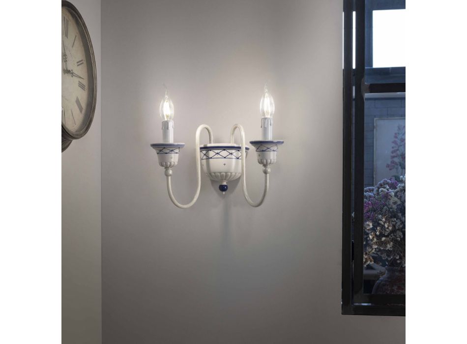 Talla muri me 2 drita në qeramikë dhe tunxh të lyer me dorë - Sanremo Viadurini