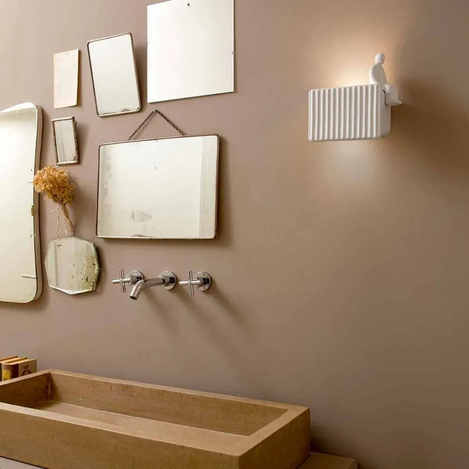 Sconce në Mur me 3 Dritat e Led në Qeramikë të Bardhë Matt me Umarell - Ometto Viadurini