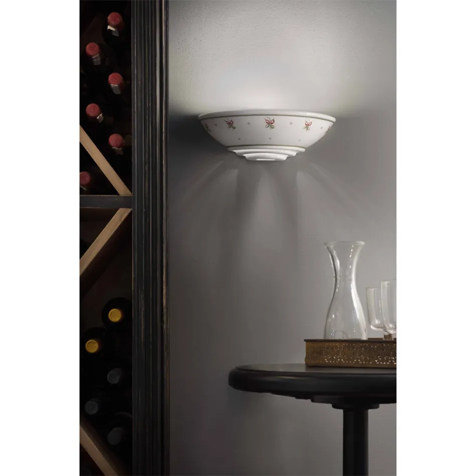 Tavolinë Muri Half Moon në Qeramikë të Pikturuar me Dorë Floral - Trieste Viadurini