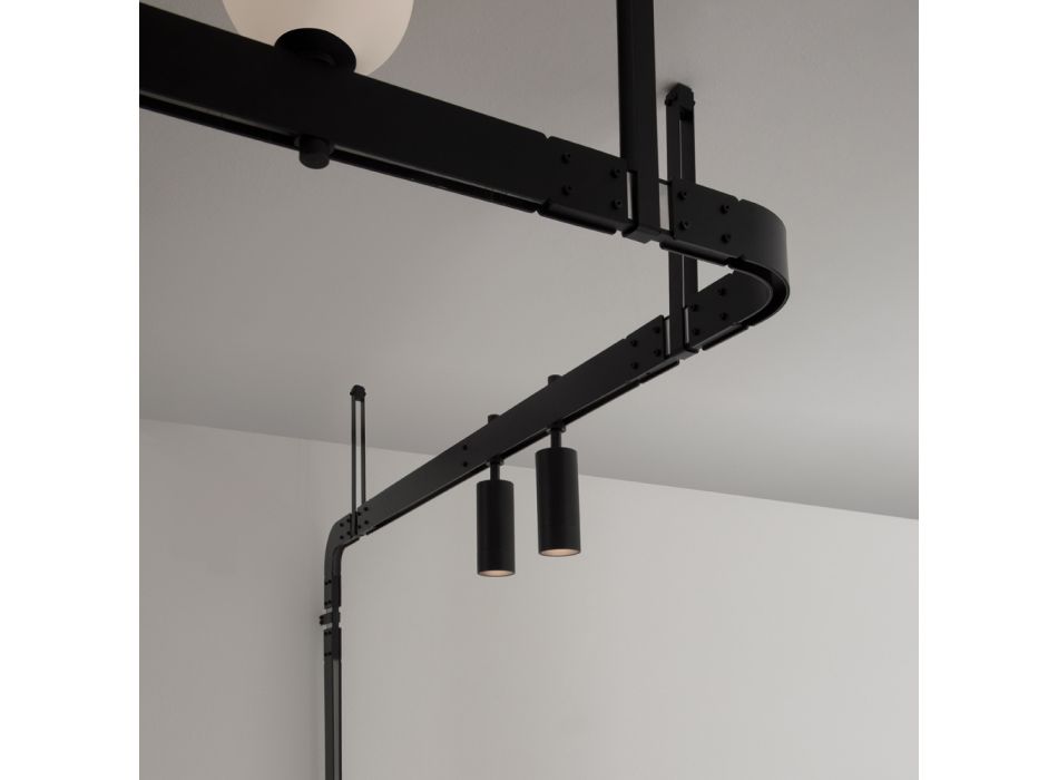 Dizajni i llambës muri në alumin e zi me sfera dhe ndriçues - Exodus Viadurini