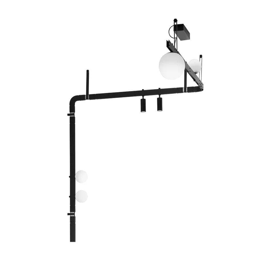 Dizajni i llambës muri në alumin e zi me sfera dhe ndriçues - Exodus Viadurini