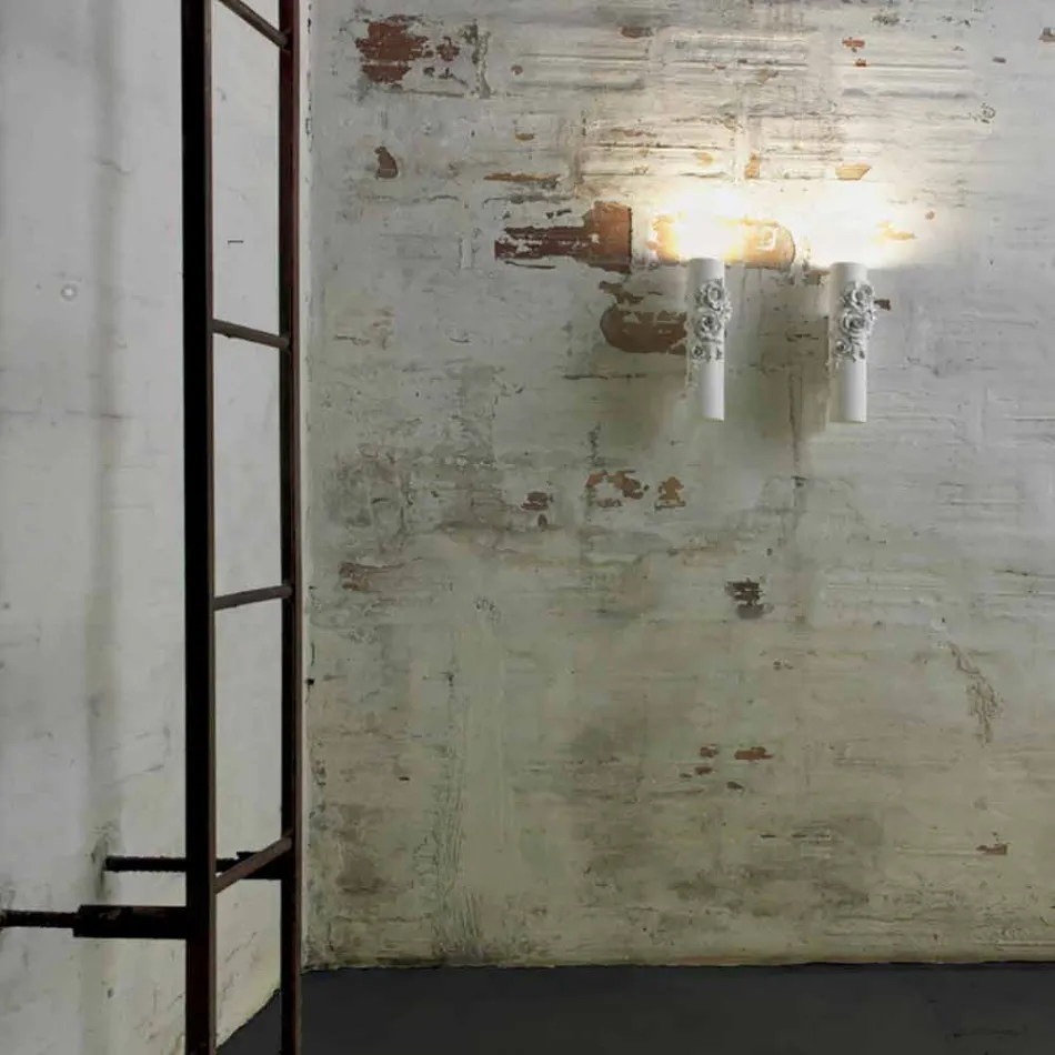 Sconce Wall në Qeramikë të Bardhë Matt me Lule Dekorative - Revolucioni Viadurini