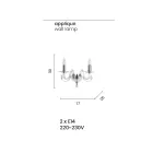 Llamba Muri Klasike 2 Drita ne Xham te Bardhe E punuar me Dore ne Itali - Malajzi Viadurini