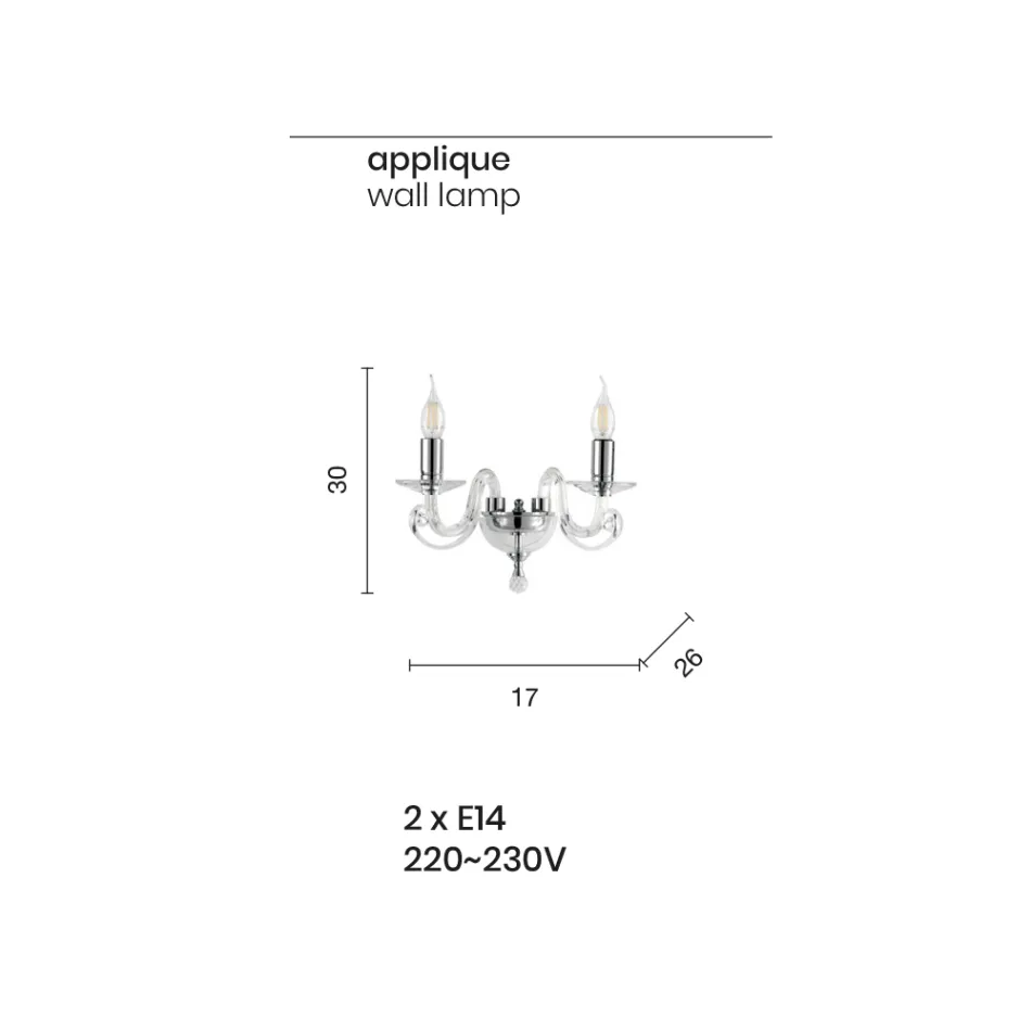 Llamba Muri Klasike 2 Drita ne Xham te Bardhe E punuar me Dore ne Itali - Malajzi Viadurini